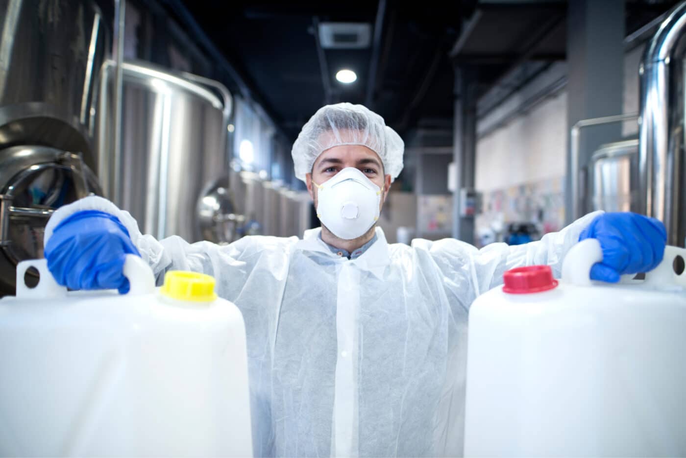 industrial-worker-with-protective-mask-white-uniform-holding-plastic-cans-chemical-industry 1