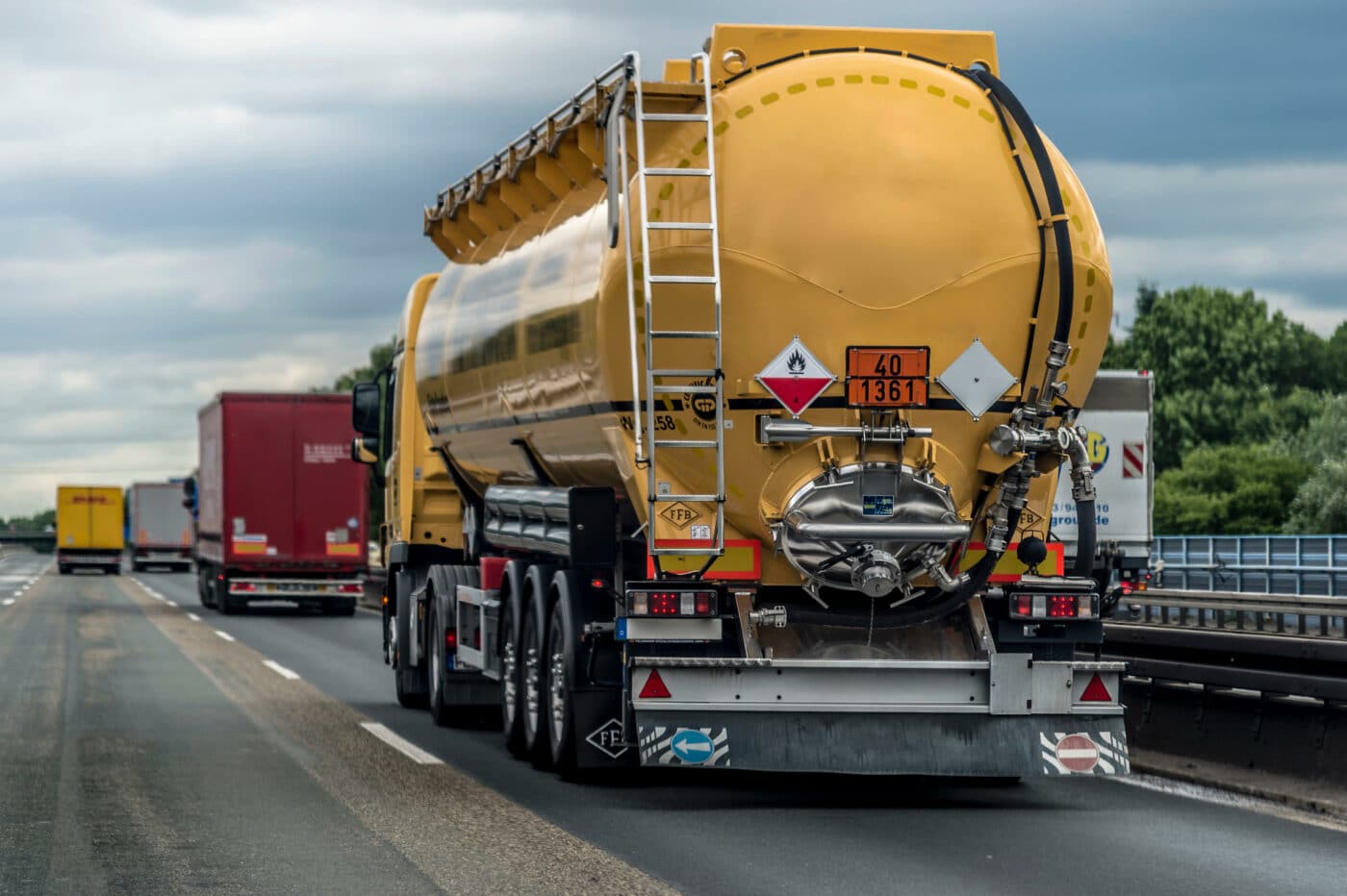 Special vehicle for fluid transportation on the motorway, Dusseldorf, North Rhine-Westphalia, Germany